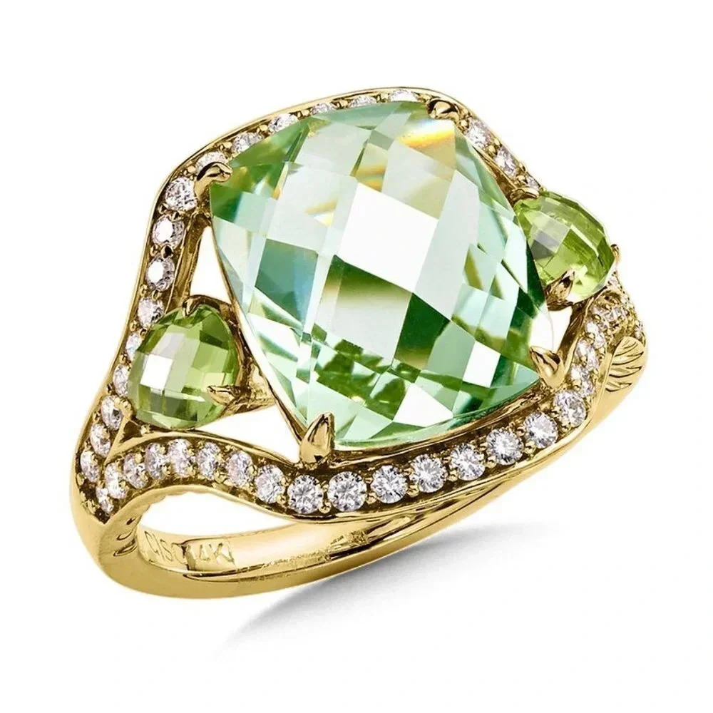 Noble Radiant Cut Pear Super Pure Green Crystal Rings for Women, EVGG1491